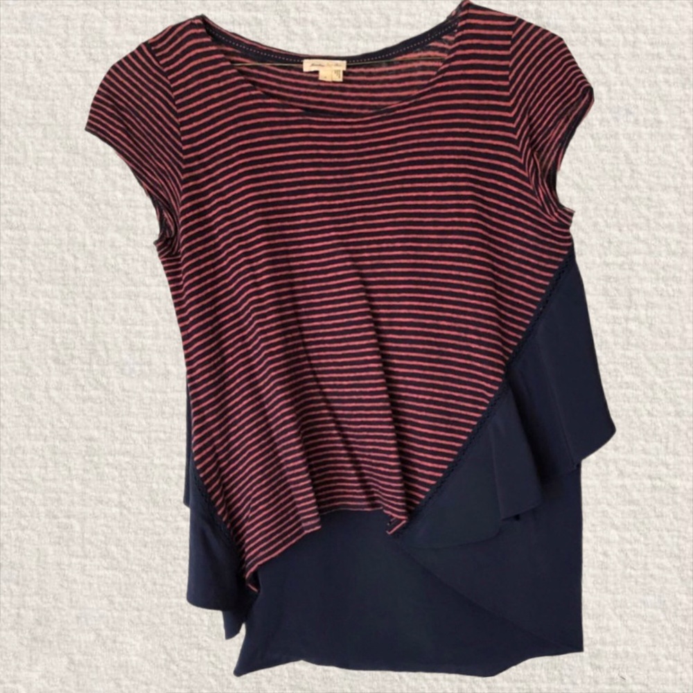 ANTHROPOLOGIE Striped Ruffle Top